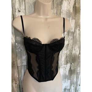 Out from Under black and taupe sheer lace boned bustier corset top S